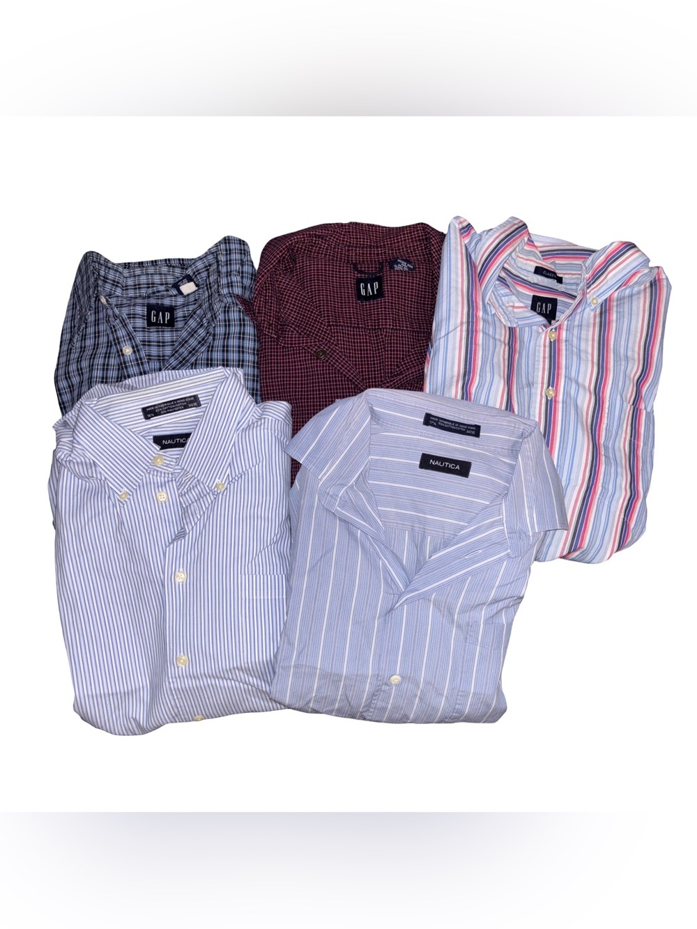 Mens Dress Shirt Bundle 5pc GAP Nautica Plaid Striped XL 34/35 Preppy